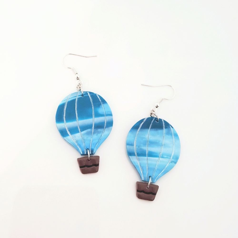 Blue Cloud Hot Air Balloon Earrings